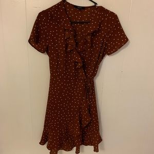 Burnt Orange Polka Dot Wrap Dress